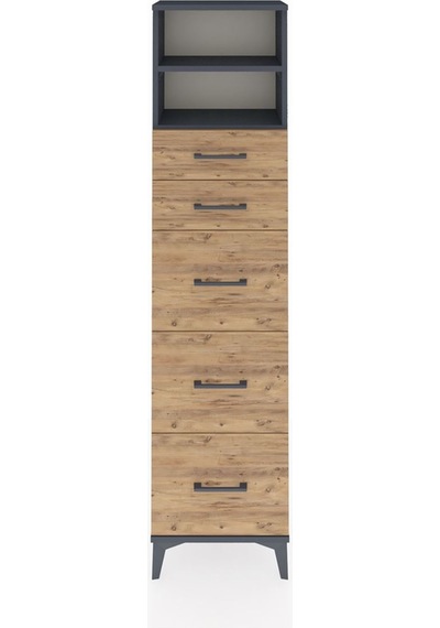 Arges Dolap 2 Raflı 5 Çekmeceli 44x30x182 Antrasit-çam Antrasit