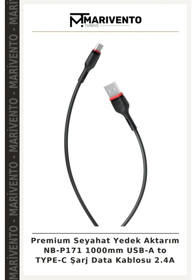 Premium Seyahat Yedek Aktarım Nb-p171 1000mm Usb-a To Type-c Şarj Data Kablosu 2.4a