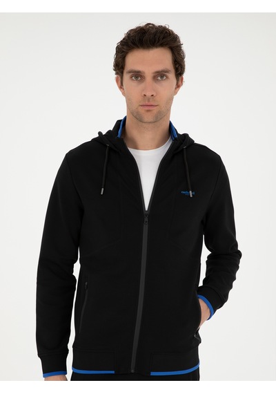 Siyah Regular Fit Kapüşonlu Sweatshirt