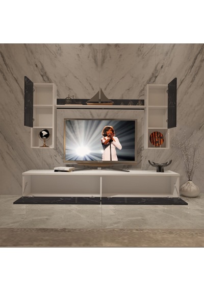 Decoraktiv Eko 5da Mdf Std Tv Ünitesi Tv Sehpası Beyaz - Siyah Mermer