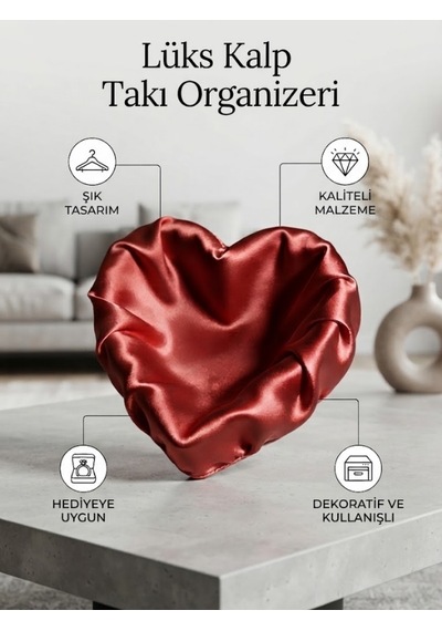 Kalp Formunda Aksesuar Kutusu Ve Dekoratif Takı Çanağı Kırmızı