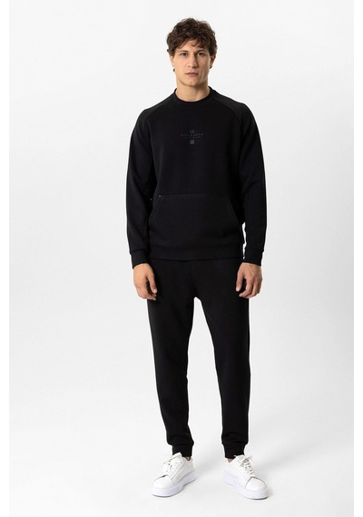 Backandbond Siyah Regular Fit Pamuklu Bisiklet Yaka Kanguru Sweatshirt