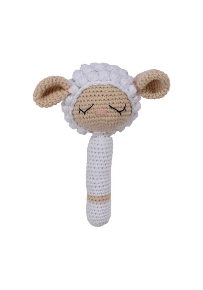 Amigurumi Sevimli Beyaz Kuzu Çıngıraklı Organik Oyuncak Çok Renkli