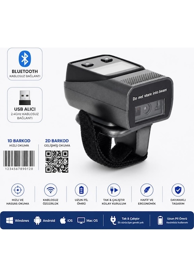 Netum Symble Xb-rs40 2d 1d Qr Yüzük Bluetooth Kablosuz Barkod Okuyucu