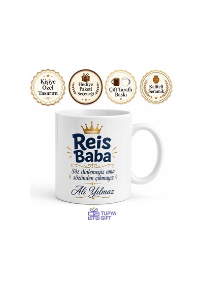Reis Baba Yazılı Eğlenceli Kupa Bardak Babalar Günü Özel Hediye Beyaz / Çok Renkli