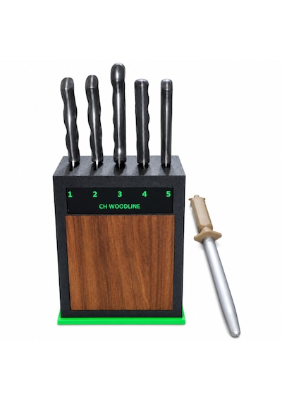 Ch Woodline 4116 Alman Çeliği 5 Li Şef Bıçak Seti, Ceviz Ön Yüzlü Stand Ve 22 Cm Masat çok renkli