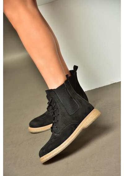 Fox Shoes R374961902 Siyah Süet Yanı Lastikli Klasik Kadın Bot Siyah