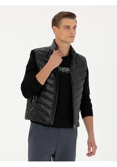 Cacharel Siyah Slim Fit İnce Kapitone Mont Yelek