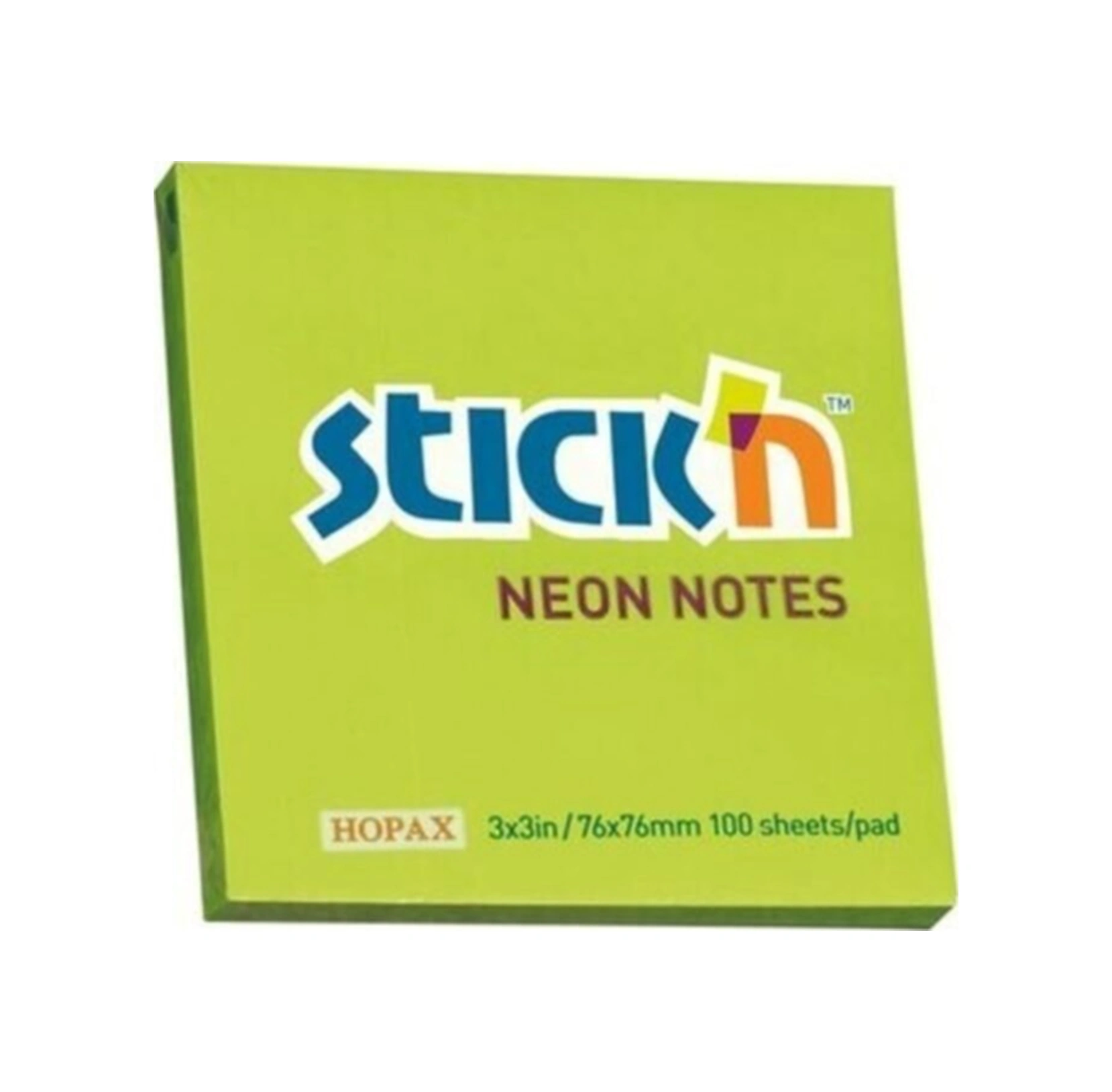 Stickn Neon Yeşil 100 Yaprak 76x76 Yapışkanlı Not Kağıdı 21167