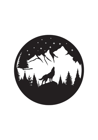 Gece Bozkurt Ve Dağlar Duvar Dekor Sticker 40 X 40 Cm