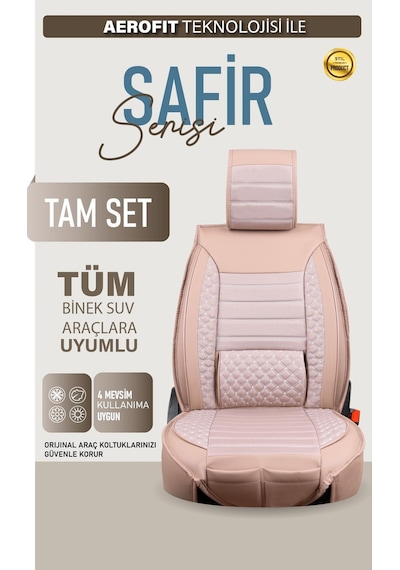 Fiat Linea Easy Uyumlu Lüx Deri Oto Koltuk Kılıfı Ön Arka Takım Elit Bej