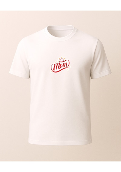 Mom Taçlı Baskılı T-shirt Beyaz