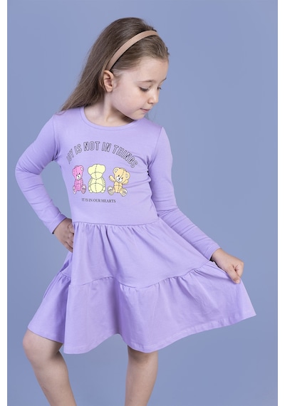 Toontoy Kız Çocuk Ayıcık Baskılı Elbise Lila