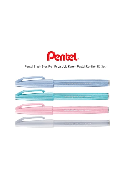 Pentel Brush Sign Pen Fırça Uçlu Kalem Pastel Renkler 4Lü Set 1