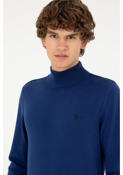U.S. Polo Assn. Erkek Slim Fit Yarım Boğazlı İndigo Basic Kazak 50293499-VR028