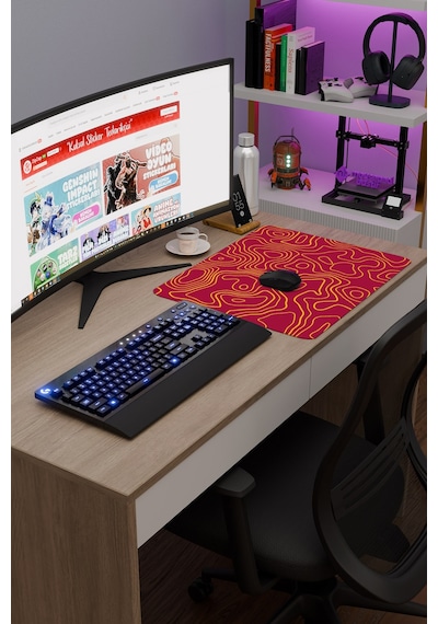 Sarı Kırmızı 48x40 Xl Taraftar Gaming Oyuncu Mouse Pad Kaymaz Taban Büyük Fare Altlığı Topography