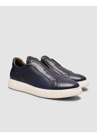Cabani Lacivert Hakiki Deri Slip-on Sneaker Ayakkabı Lacivert