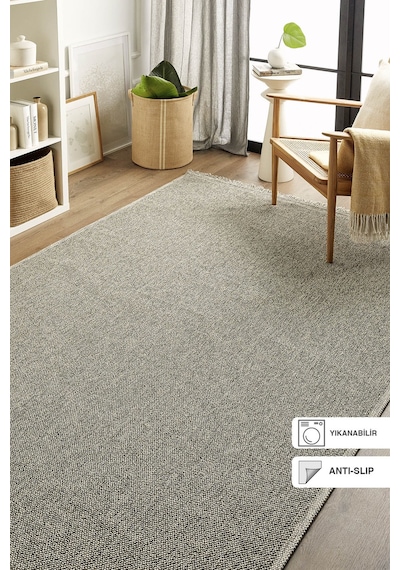 Ocean Home Textile Yıkanabilir Saçaklı Buklet Gri Renk Halı Kilim 120 X 180 Cm