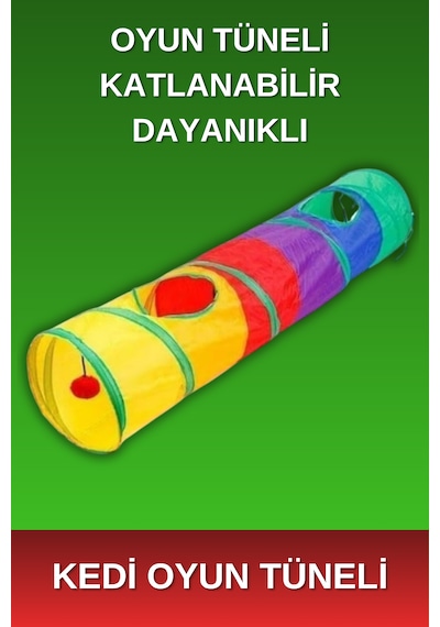 Tineke - Uzun Düz Kedi Oyun Tüneli - Katlanabilir - Gökkuşağı Renkli