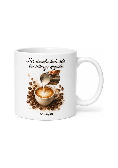 Barista Eğitimi Hediye Latte Art Kalp Çizen Kahve Ustası Baskılı Kupa Bardak Beyaz / Çok Renkli