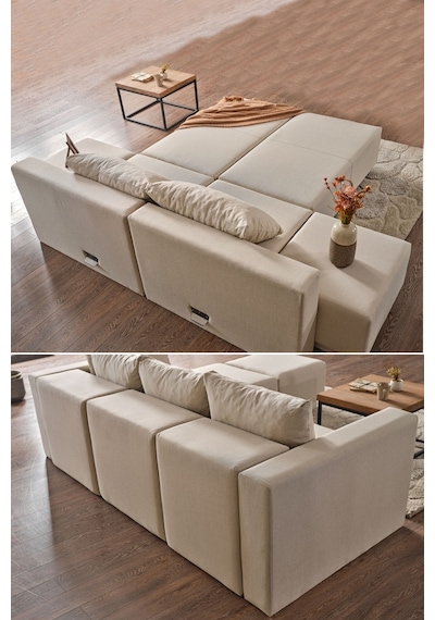 Kagu Corner Poly-l Köşe Takimi-Kanepe-Yatak-Dinlenme Krem