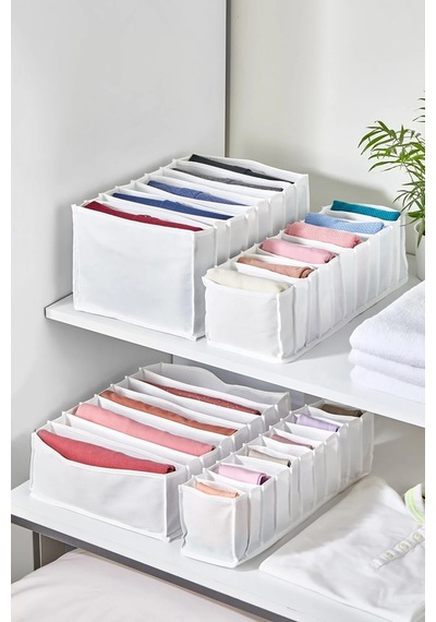 8 Bölmeli Çekmece İçi Katlanır Çamaşır Düzenleyici Organizer 14 X 23 X 36 Cm Kumaş Beyaz Diğer