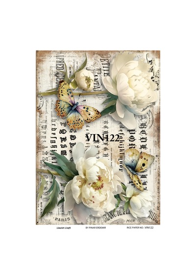 Vintage Desen Vın122 Çiçek, Kelebek Desenli 30 42 Cm Pirinç Dekopaj - 632298970