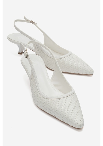Luvi Shoes Alvessıa Beyaz Örgü Kadın Kısa Topuklu Ayakkabı