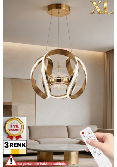 İthal Kasa Xl 3 Renk Kumandalı Led Avize Taç Toplu Gold Kasa Büyük Ledli Salon & Oturma Odası Avizesi Altın - 874904837 Altın - 874904837 Altın