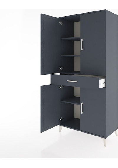 Hyperion Dolap 4 Raflı Tek Çekmeceli 4 Kapaklı 88x44x195 Antr... Antrasit