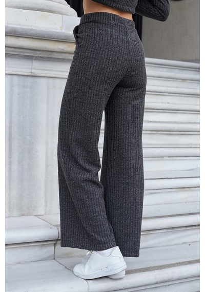 JUMENT Kadın Simli Kaşkorse Yüksek Bel Yan Cepli Beli Lastikli Bol Paça Pantolon -antrasit JUMENT Kadın Simli Kaşkorse Yüksek Bel Yan Cepli Beli Lastikli Bol Paça Pantolon -antrasit