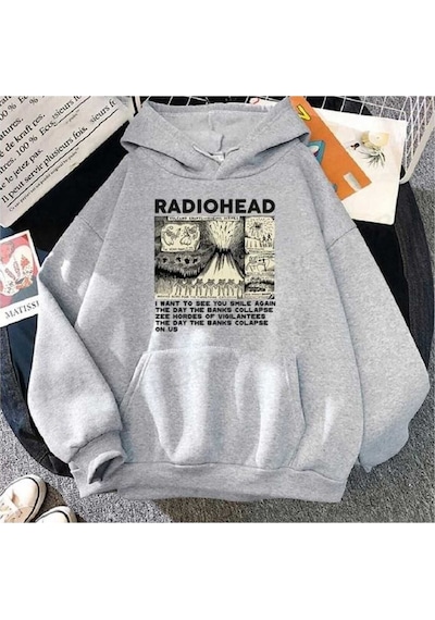Kozia Outdoors Malkoçbey Radiohead Baskılı Oversize Unisex Sweşhirt Gri Gri