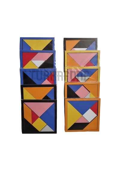 Ahşap Kare Tangram Zeka Oyunu Renkli 7 Parça 11x11cm