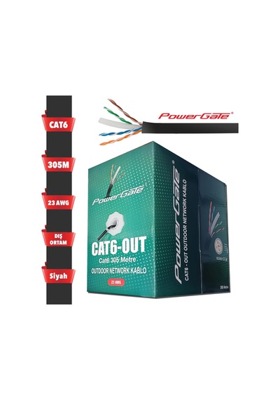 Powergate Cat6-out-cca, Outdoor Dış Mekan , Polietilen, 23awg 0.57mm, Utp, Cat6, Cca Kablo, 305m, S