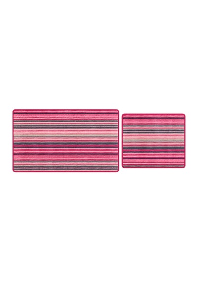 Modern Dekoratif Kaymaz Taban Çizgili Banyo Paspası Klozet Takımı 60x100-60x40 Cm Fuşya - 931522675 Fuşya
