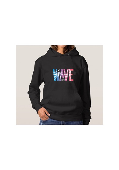 Blackjack Giyim Unisex Baskılı Kapşonlu Sweatshirt Siyah-wave-kapsonblackjack-20026