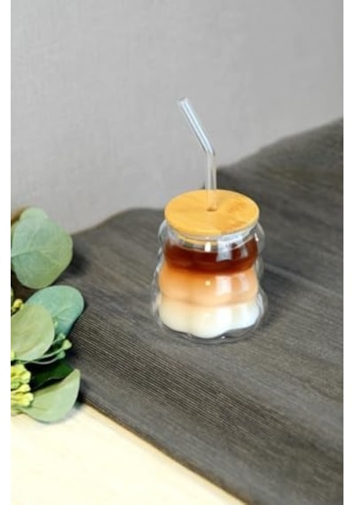 Bambu Kapaklı Üzüm Taneii Cam Pipetli 350 Ml Borosilikat Bardak Aeropress