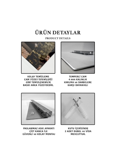 Arapça Ayetel Kürsi Yazılı Dini Cam Tablo - Kırılmaz Cam Tablo-islami Duvar Tablosu-yeni Ev Hediyesi