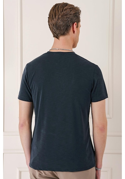 Efor Slim Fit Bisiklet Yaka Doku Desenli Pamuklu Siyah Tişört Ts 881 Siyah