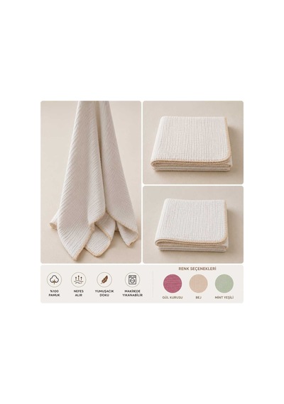 %100 Pamuk 4 Kat Müslin Bebek Örtüsü 90x100 CM Battaniye Puset Örtüsü Kundak Bej