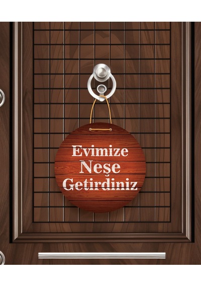 Evimize Neşe Getirdiniz" Yazılı Mdf Kapı Süsü 22.5 Cm Dekoratif Halat Askılı Giriş Dekoru Ekru