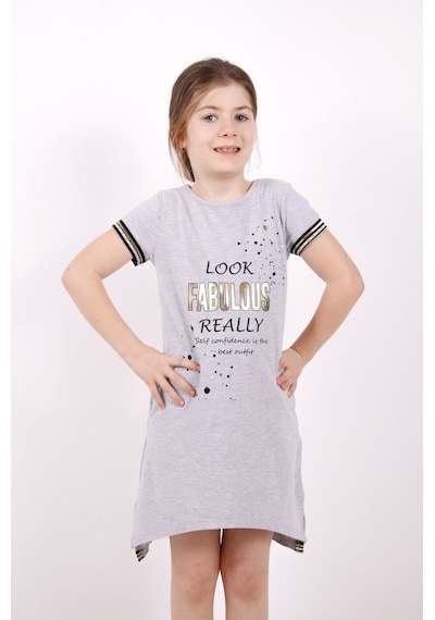 Toontoy Kız Çocuk Fabulous Baskılı Elbise Gri Melanj