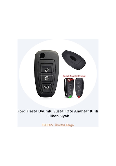 Trobus Ford Fiesta Uyumlu Katlanır Oto Anahtar Kılıfı Silikon Siyah