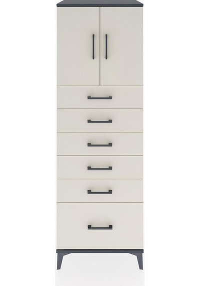 Hyperion Dolap Tek Raflı 6 Çekmeceli 2 Kapaklı 60x44x182 Antr... Antrasit