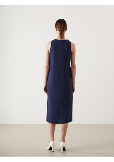 Lcw Comfort Lacivert Bisiklet Yaka Elbise
