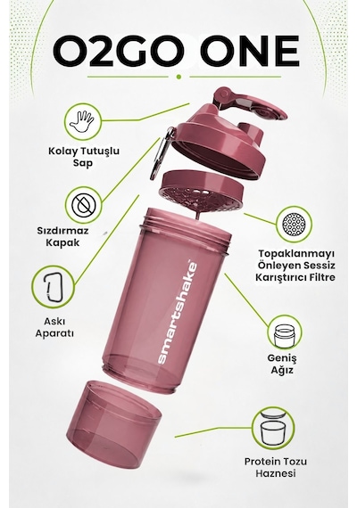 Smartshake Original2go One Serisi 800 Ml Deep Rose Pembe Protein Shaker