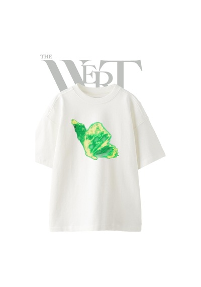 Thewert Green Luminous Wing Tasarım Baskılı Ünisex Beyaz Oversize T-shirt