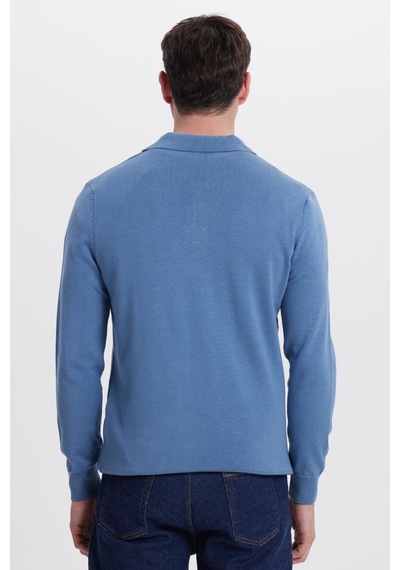 Tudors Erkek Standart Fit Normal Kesim Pamuklu Polo Yaka İndigo Kazak-41881 Indigo