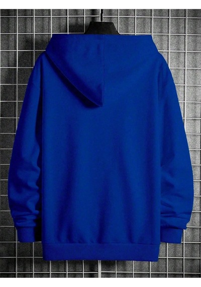 Unisex Oversize Original Baskılı Saks Mavisi Kapüşonlu Sweatshirt Saks Mavi