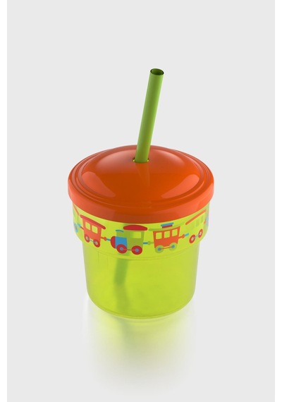 Renga Fizbo Tren Desenli 250 Ml Pipetli Pp Bebek Bardak 222049 Yeşil - Turuncu